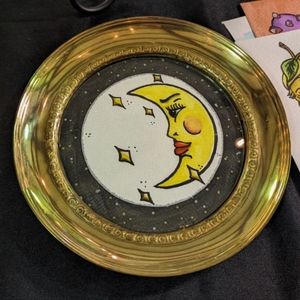 Watercolor Moon in vintage brass frame